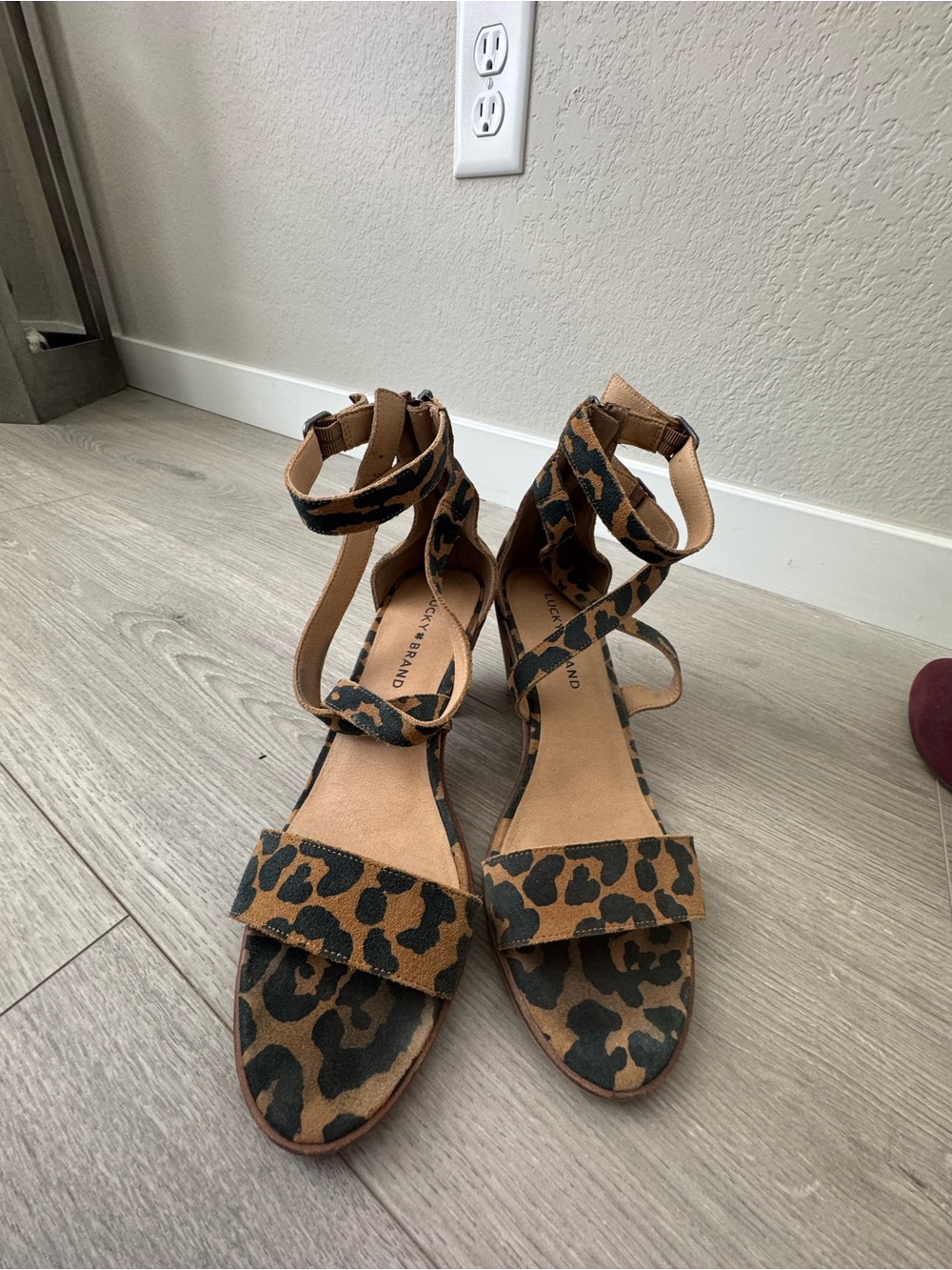 Lucky Brand Leopard Print Ankle-Strap Sandals - Brown/Black